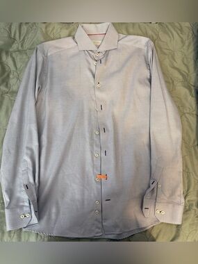 Eton Men's Slim Fit Dress Shirt Size L (41/16) Blue Micro Dot